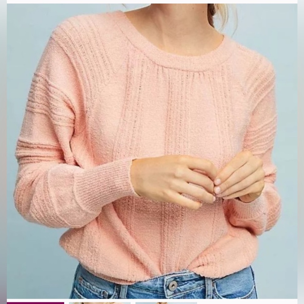 Anthropologie Blush Pink Textured Crewneck Sweater